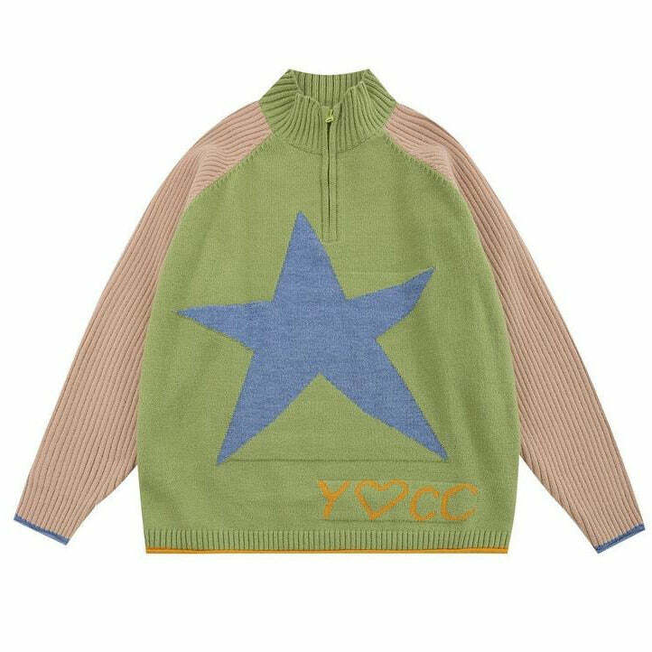 Star Print Zip-Up Jumper - Trendy Y2K Fashion for Stylish Outfits