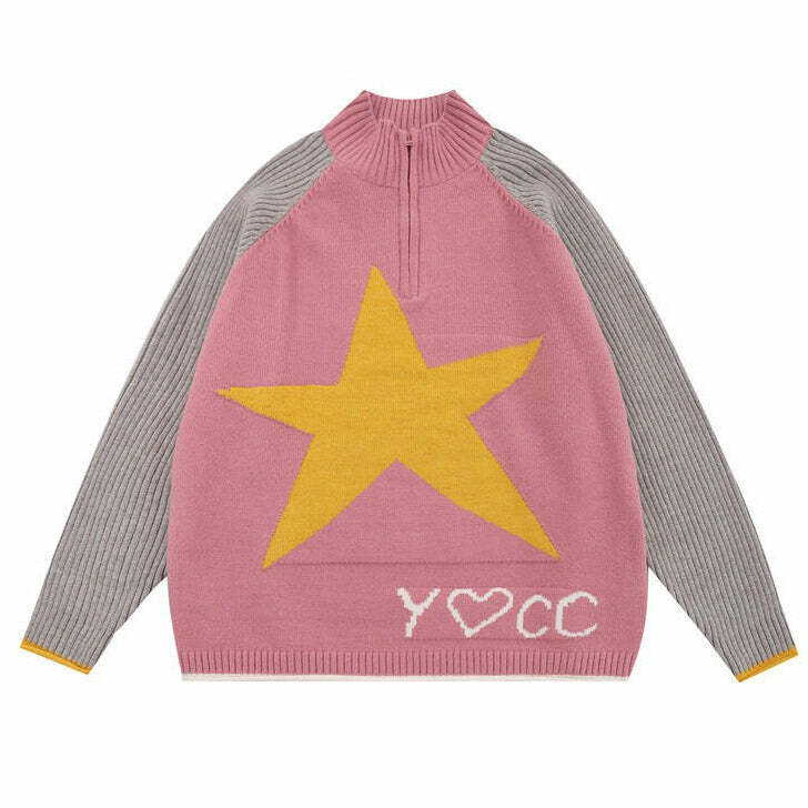 Star Print Zip-Up Jumper - Trendy Y2K Fashion for Stylish Outfits