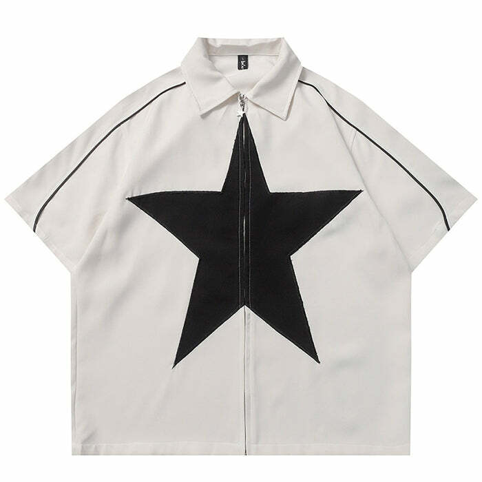 Star Zip Up Oversized Shirt - Y2K Fashion Essential for Trendy Outfits