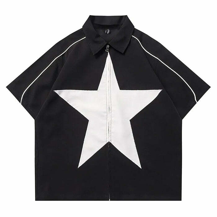 Star Zip Up Oversized Shirt - Y2K Fashion Essential for Trendy Outfits