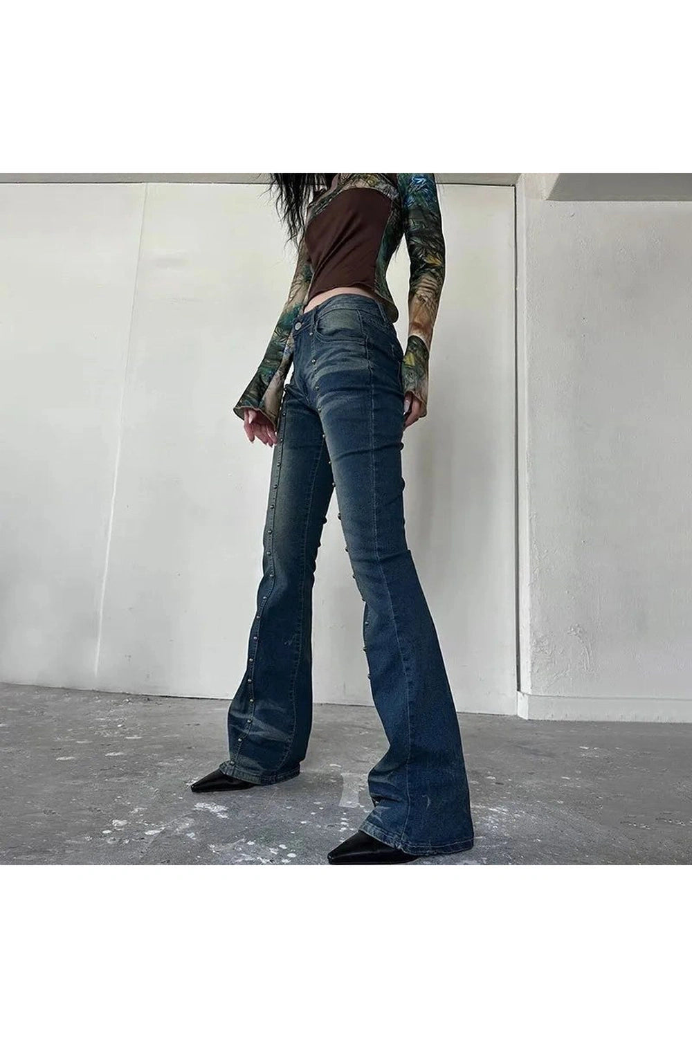 Stellar Studded Flare Jeans - Y2K Fashion Must-Have for 2000s Style