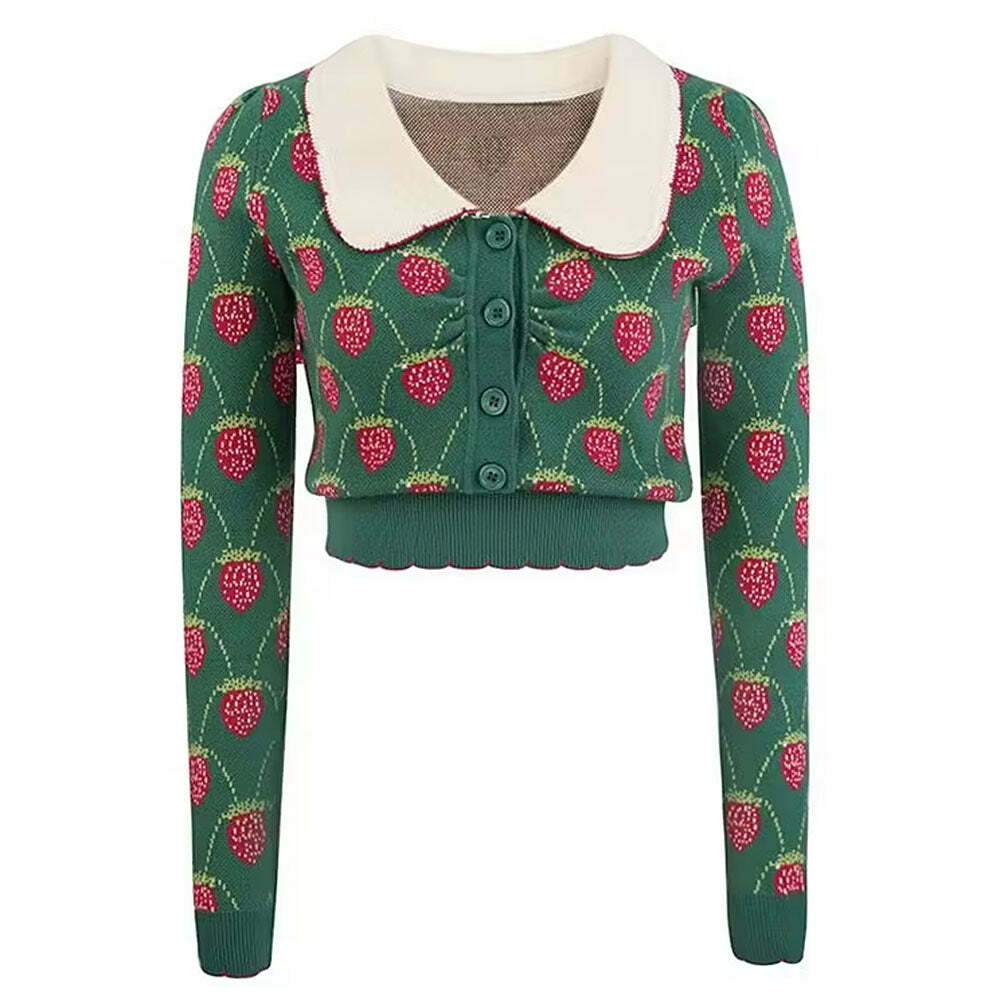 Strawberry Fields Y2K Knit Top - Trendy 2000s Style Aesthetic Clothing