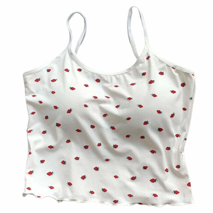 Strawberry Print Tank Top - Y2K Fashion Essential for Trendy Outfits