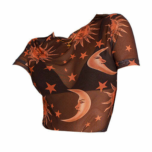 Sun and Moon Mini Tee - Y2K Fashion Essential for Trendy Outfits