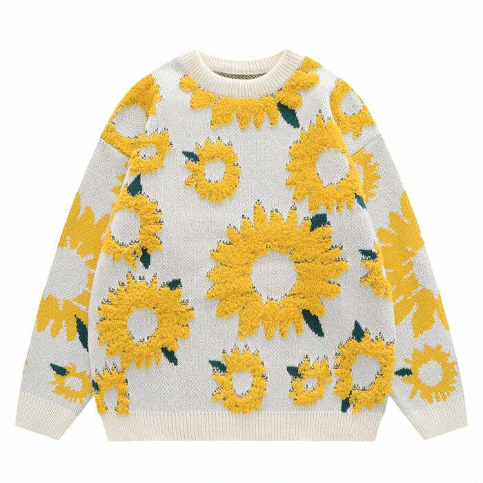 Sunflower Oversized Sweater - Y2K Aesthetic for Trendy 2000s Style