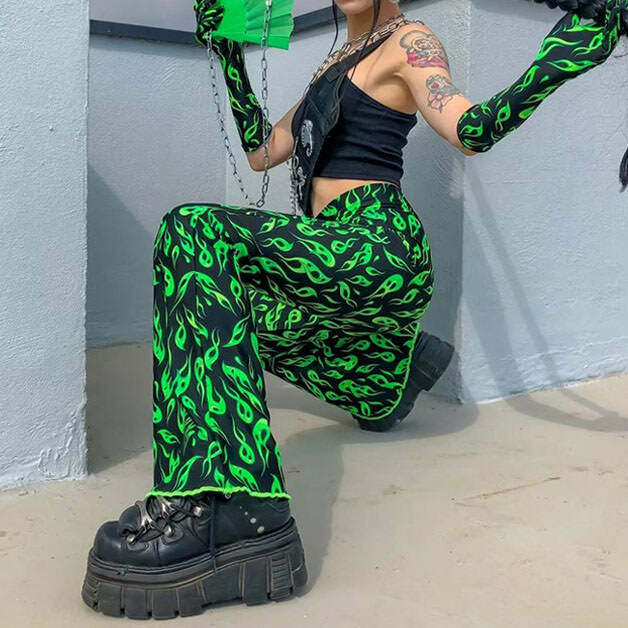 Toxic Flame Y2K Flared Pants - Trendy 2000s Style for Bold Looks