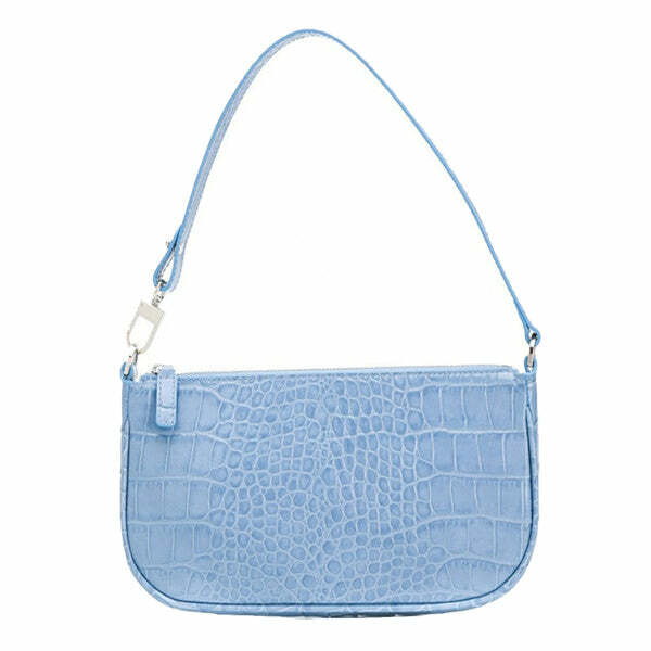 Trendy Baby Blue Baguette Bag - Y2K Fashion Essential for Stylish Looks