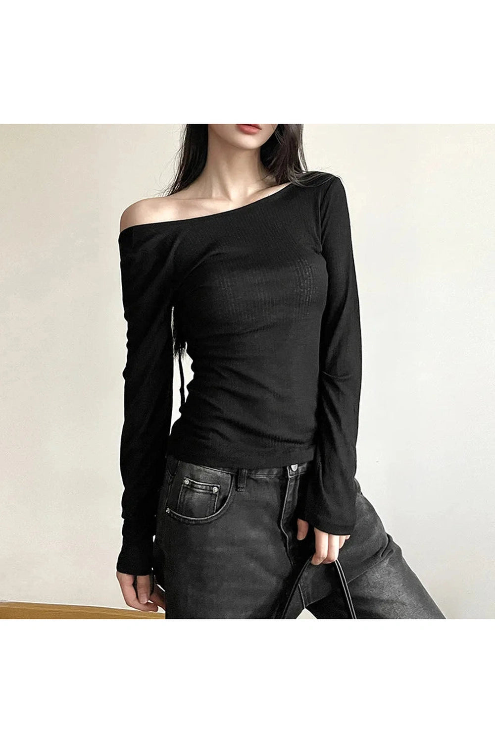 Trendy Black Off-Shoulder Ribbed Top - Y2K Fashion Essential