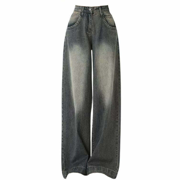 Trendy Black Washed Out Jeans for Y2K Fashion Aesthetic Outfits