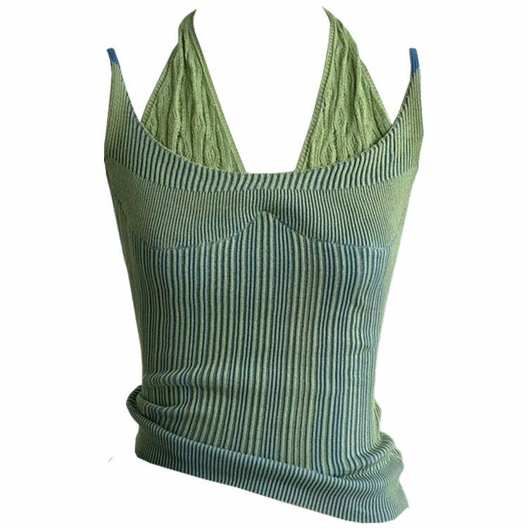 Trendy Double Layered Y2K Knit Halter Top for Stylish Outfits