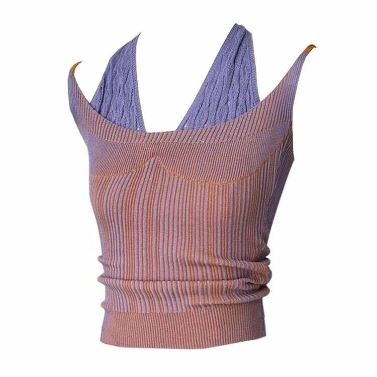 Trendy Double Layered Y2K Knit Halter Top for Stylish Outfits