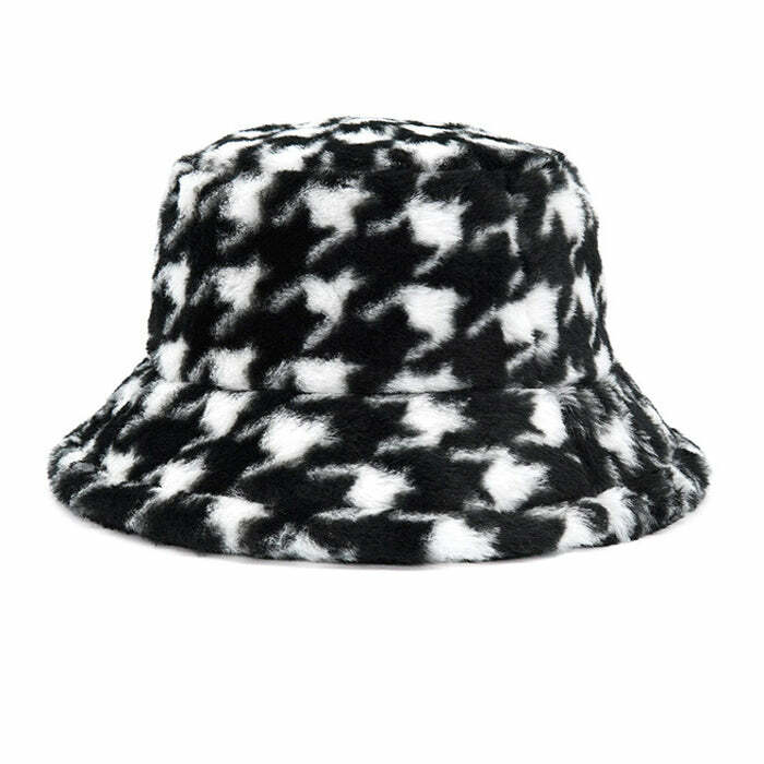 Trendy Houndstooth Bucket Hat - Y2K Fashion Essential for Stylish Looks