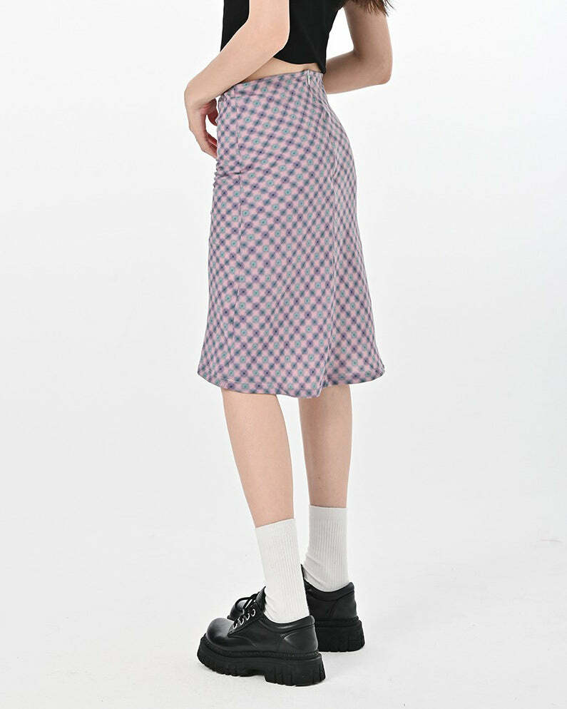 Trendy Lavender Plaid Midi Skirt - Y2K Fashion Essential for Stylish Looks