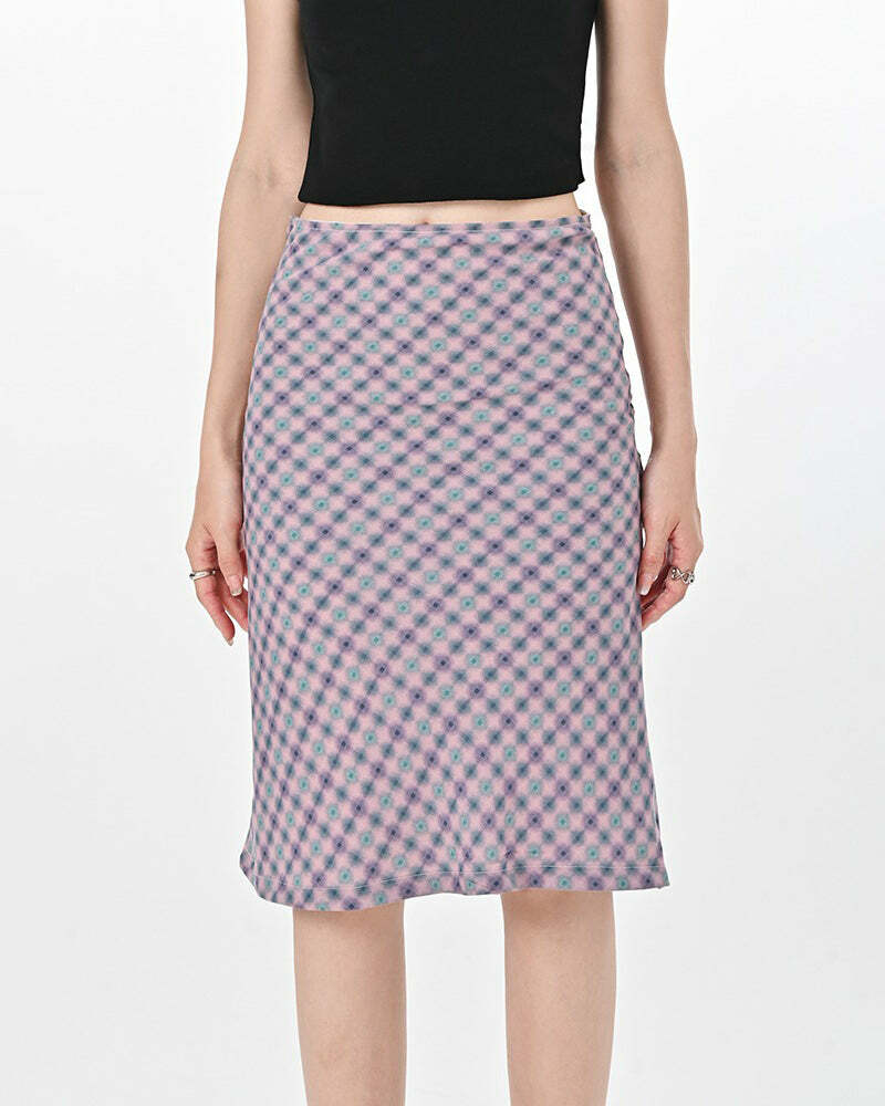 Trendy Lavender Plaid Midi Skirt - Y2K Fashion Essential for Stylish Looks