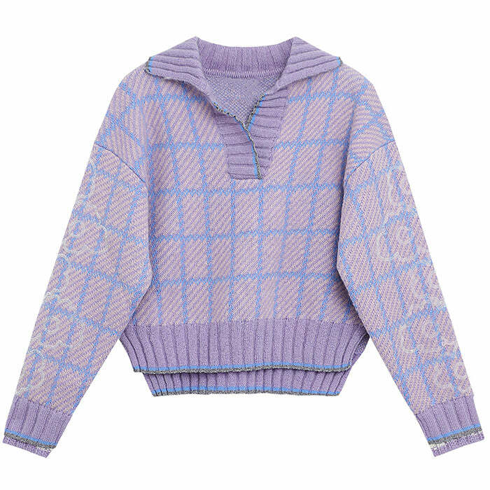 Trendy Lavender Plaid Sweater - Y2K Fashion Essential for Stylish Looks