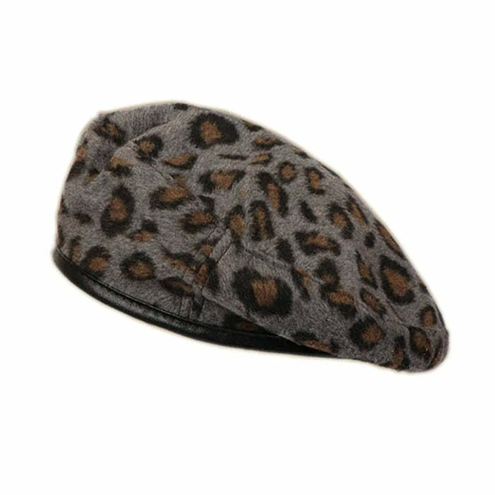 Trendy Leopard Beret Hat - Y2K Fashion Essential for Stylish Outfits