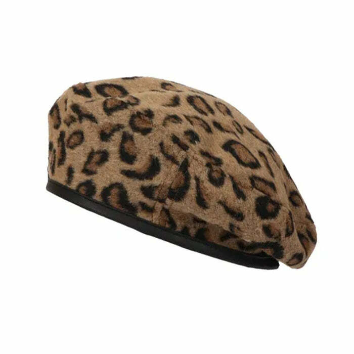 Trendy Leopard Beret Hat - Y2K Fashion Essential for Stylish Outfits