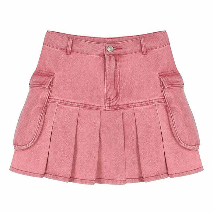 Trendy Pink Denim Cargo Mini Skirt - Y2K Fashion Essential