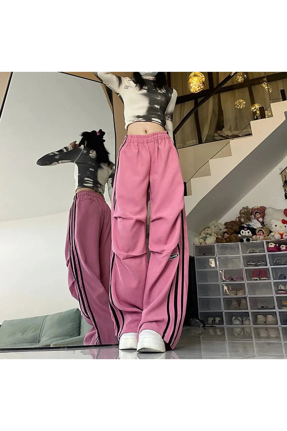 Trendy Pink Y2K Streetwear Wide-Leg Pants for Ultimate 2000s Style