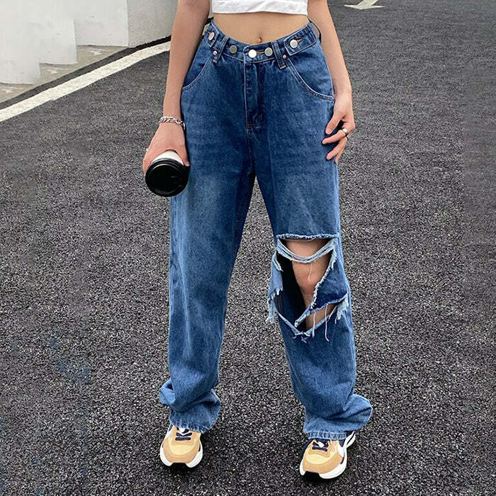 Trendy Ripped Baggy Jeans - Embrace Y2K Fashion & 2000s Style