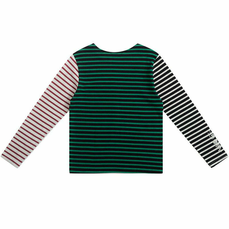 Trendy Striped Asymmetric Long Sleeve Top - Y2K Fashion Essential