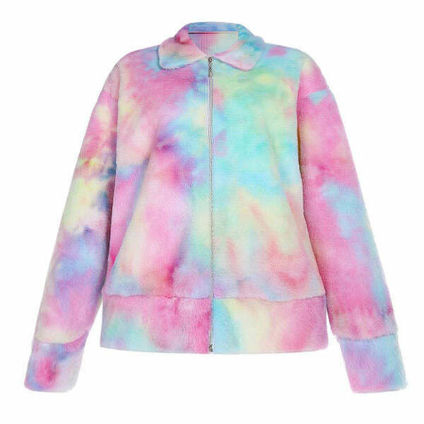 Trendy Tie Dye Teddy Jacket - Embrace Y2K Fashion Aesthetic Today!