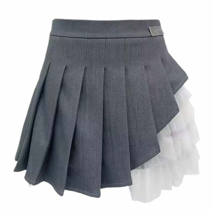 Trendy Y2K Aesthetic Layered Gray Skirt - 2000s Fashion Essential