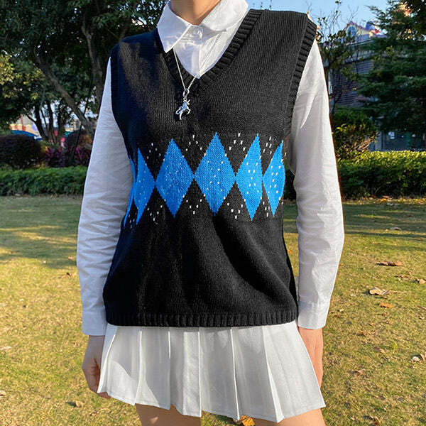 Trendy Y2K Argyle Sweater Vest - Retro 2000s Fashion Essential