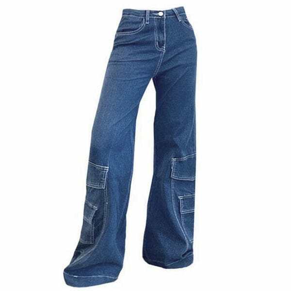 Trendy Y2K Baggy Pocket Mom Jeans - 2000s Fashion Must-Have