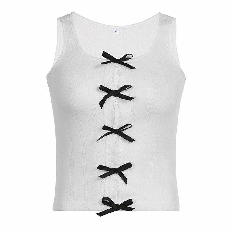 Trendy Y2K Bow Tank Top - Stylish 2000s Fashion Essential