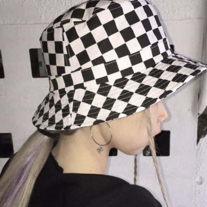 Trendy Y2K Checker Bucket Hat - Retro 2000s Style Accessory