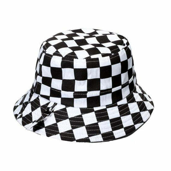 Trendy Y2K Checker Bucket Hat - Retro 2000s Style Accessory