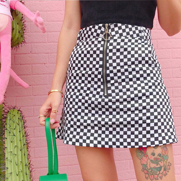 Trendy Y2K Checker Skirt - Embrace 2000s Fashion with Style