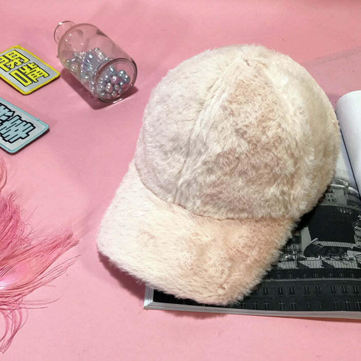 Trendy Y2K Fashion Fluffy Cap - 2000s Style Accessory for Unique Looks