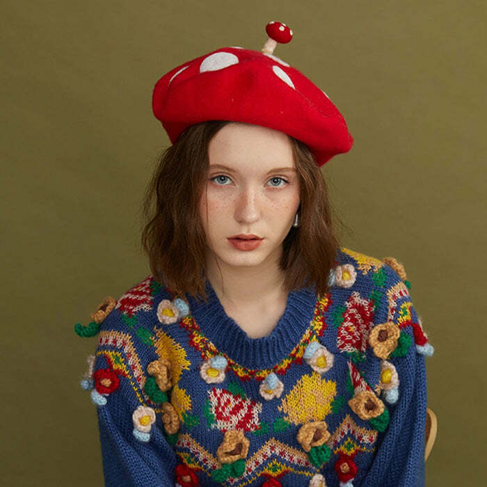 Trendy Y2K Fashion Mushroom Beret Hat - 2000s Style Accessory