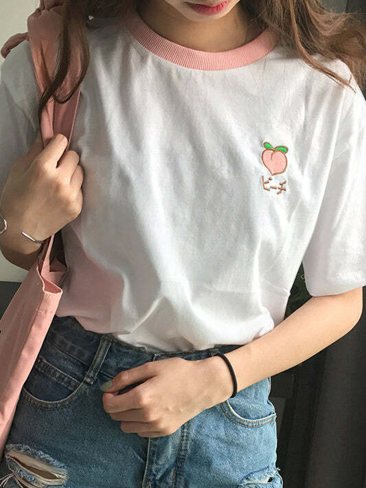 Trendy Y2K Fashion Peach Tee - Iconic 2000s Style for Effortless Looks