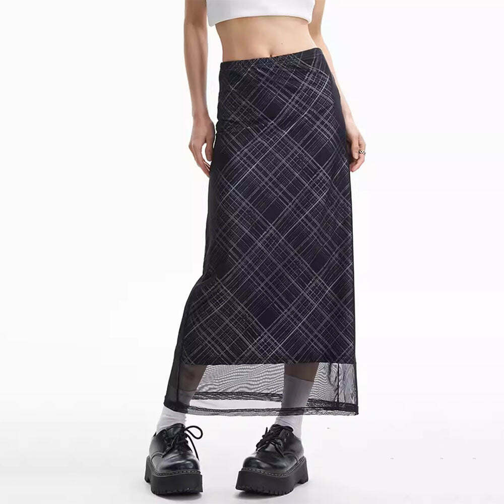 Trendy Y2K Fashion Plaid Maxi Skirt - 2000s Style Statement Piece