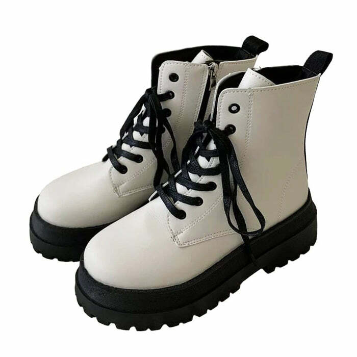 Trendy Y2K Fashion Platform Ankle Boots for Stylish 2000s Aesthetic