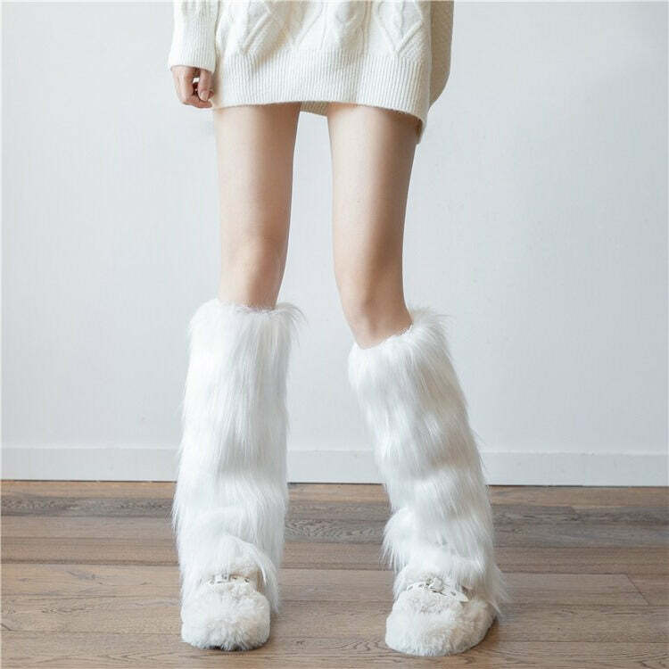 Trendy Y2K Faux Fur Leg Warmers for Ultimate 2000s Fashion Vibe