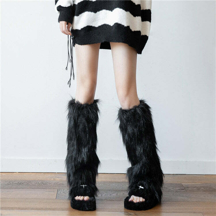 Trendy Y2K Faux Fur Leg Warmers for Ultimate 2000s Fashion Vibe