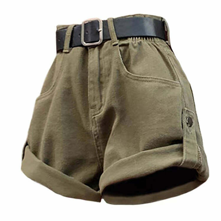 Trendy Y2K High-Waisted Khaki Shorts for Effortless 2000s Style