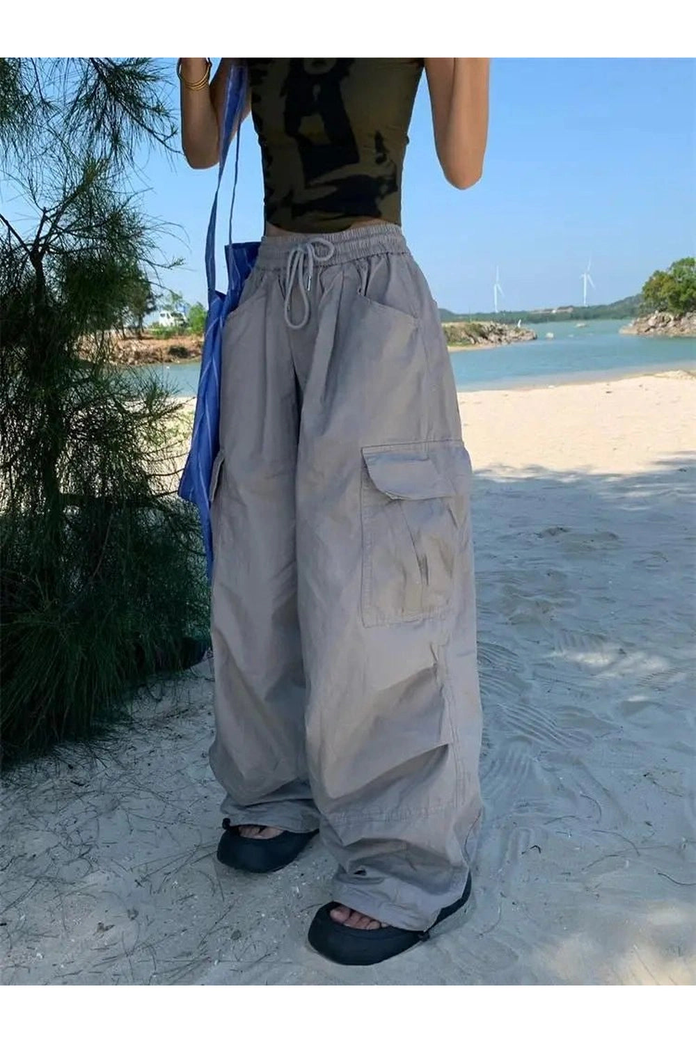 Trendy Y2K Oversized Cargo Parachute Pants for Ultimate 2000s Style