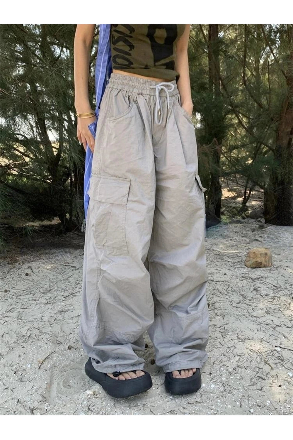 Trendy Y2K Oversized Cargo Parachute Pants for Ultimate 2000s Style