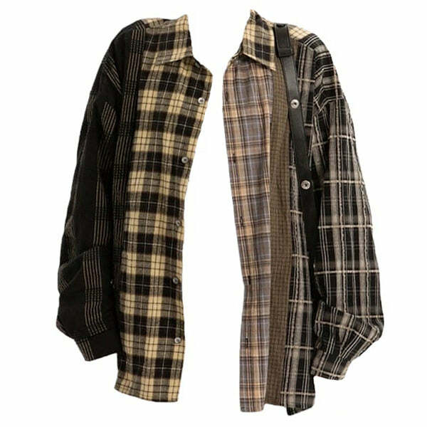 Trendy Y2K Oversized Plaid Shirt - Vintage 2000s Style Essential