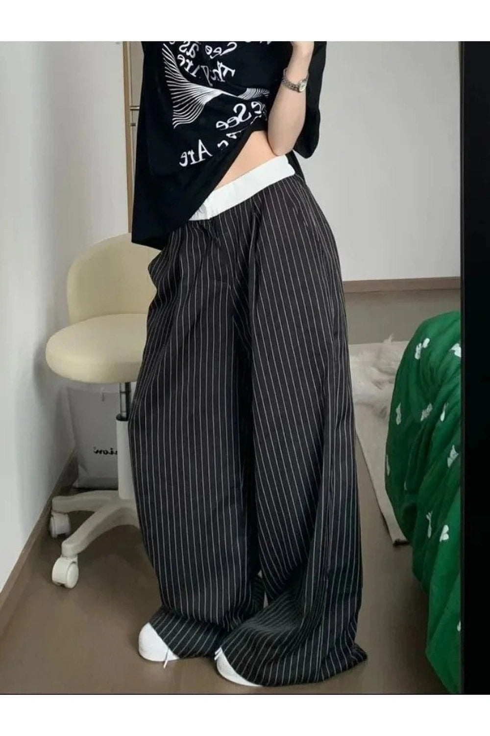 Trendy Y2K Oversized Striped Palazzo Pants for a Retro 2000s Look