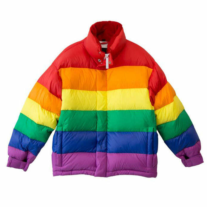 Trendy Y2K Rainbow Puffer Jacket - 2000s Fashion Statement Piece