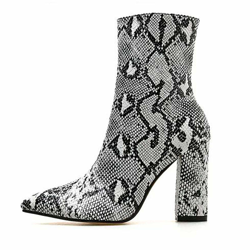 Trendy Y2K Snakeskin Ankle Boots for a Chic 2000s Fashion Look