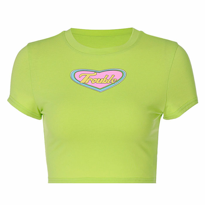 Trouble Crop Top in Green - Y2K Fashion Essential for Trendy Outfits