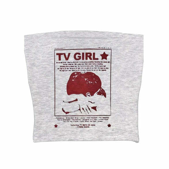 TV Girl Y2K Aesthetic Tube Top - Trendy 2000s Fashion Essential