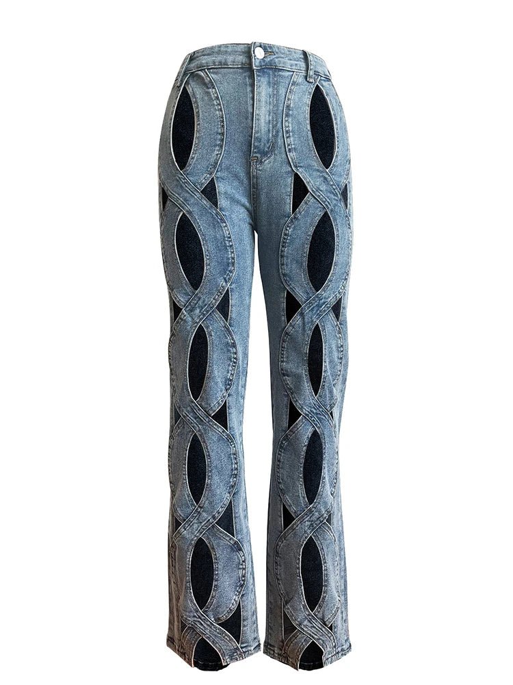 Twisted Rivet Cutout Denim Pants - Y2K Fashion Inspired 2000s Style